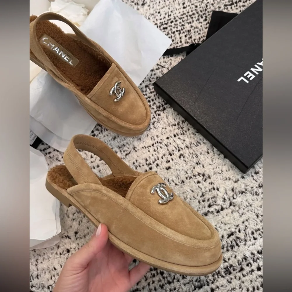 LAST DAY Chanel Shearling Slingback Loafers | Size 38 - Picture 6 of 13